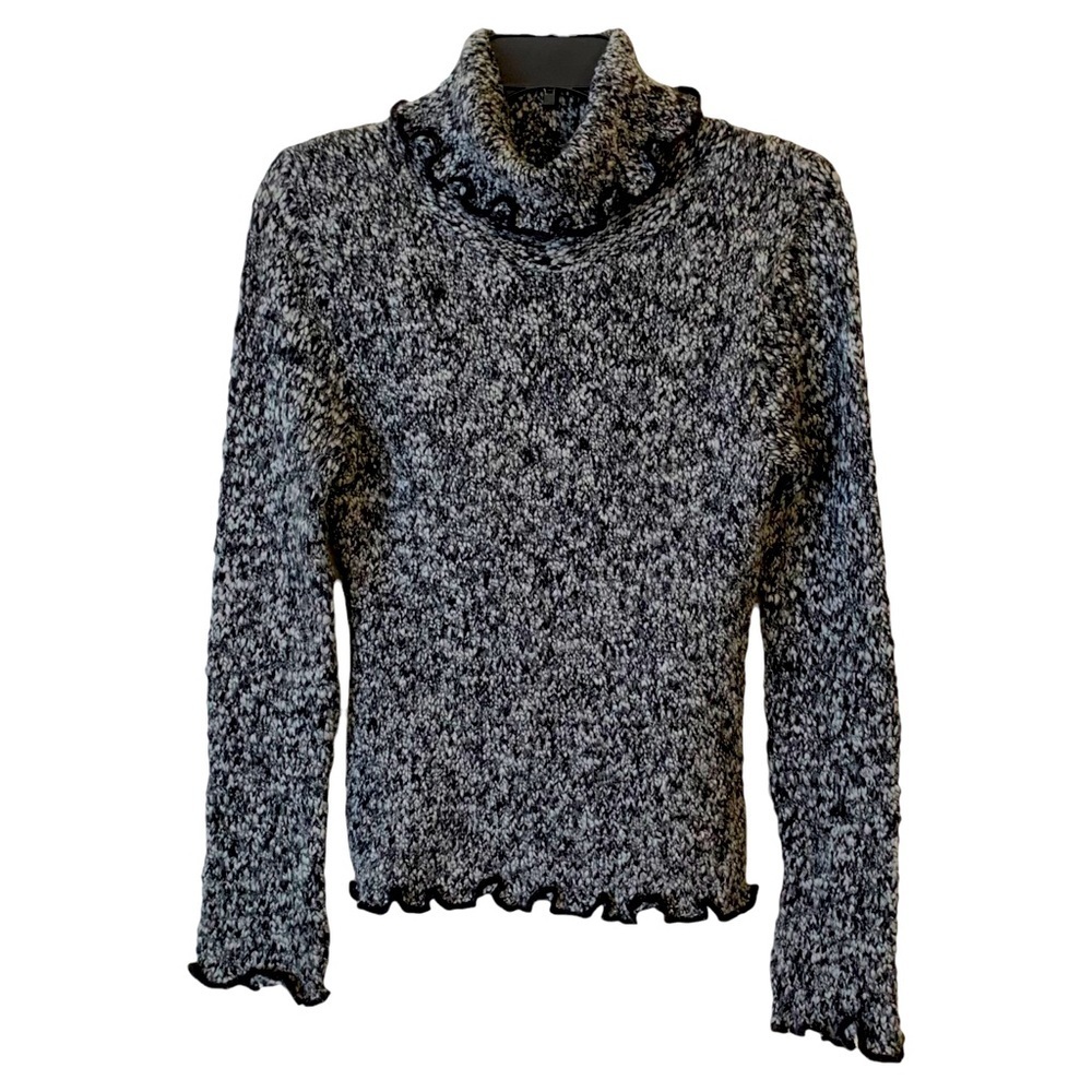 ellemenno | M | Women's 90s Vintage Grey & Black Knit Turtle Neck Sweater